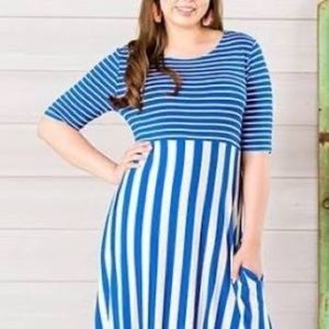 Matilda Jane Road Ahead Blue White Striped Maxi Dress XS